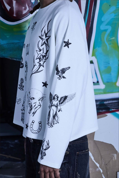 aura waffle long sleeve white shirt