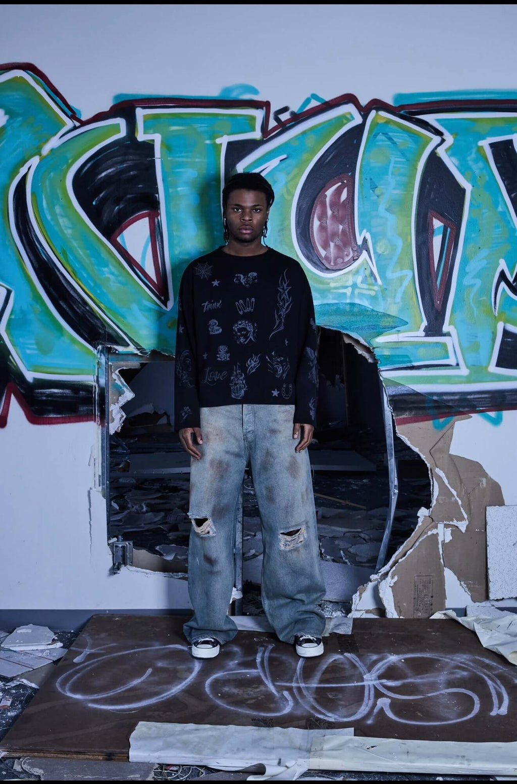 aura waffle long sleeve black