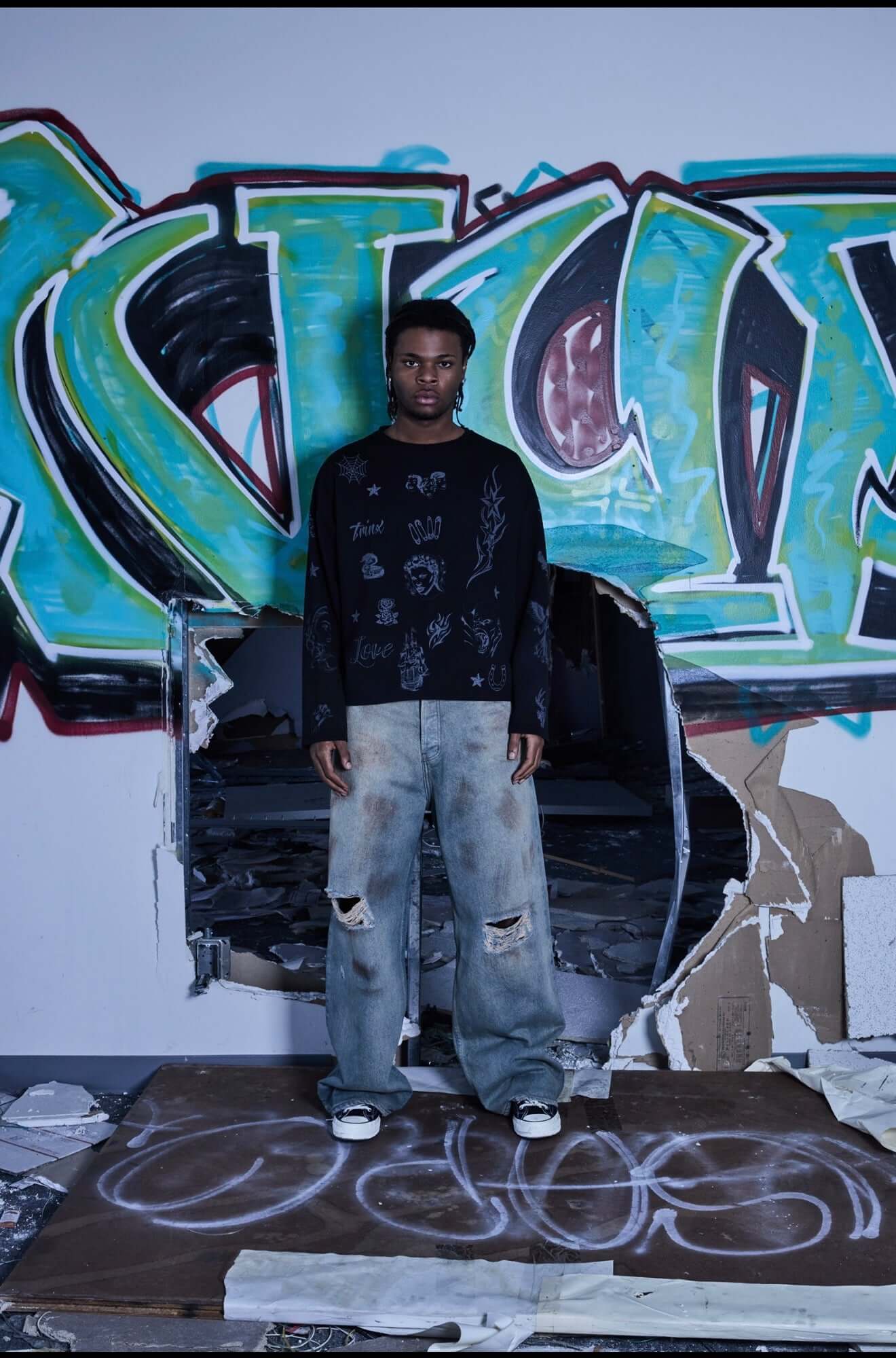 aura waffle long sleeve black