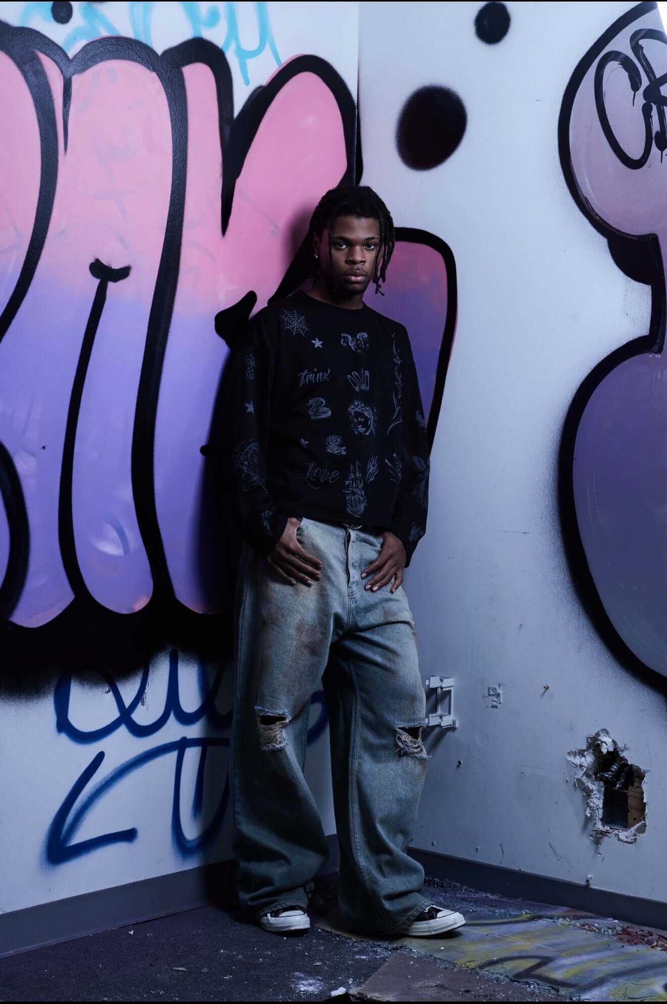 aura waffle long sleeve black