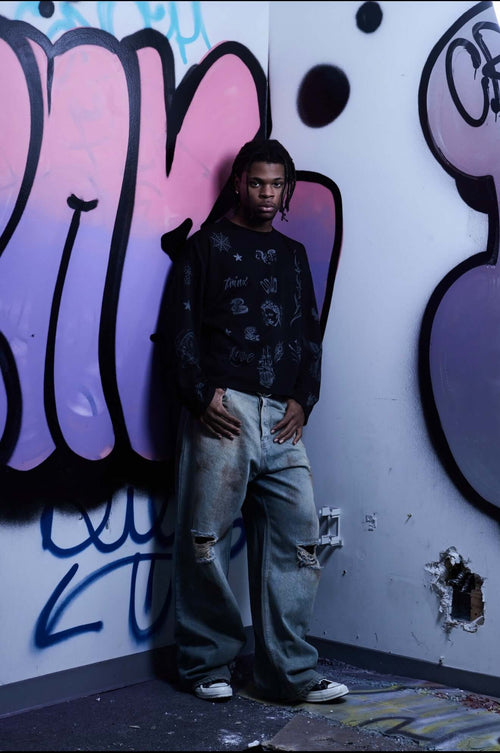 aura waffle long sleeve black